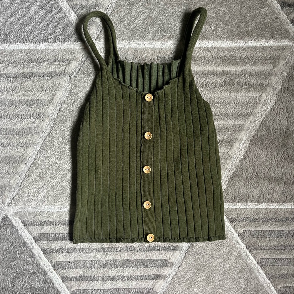 SHEIN Olive Ribbed Knit Tank Top